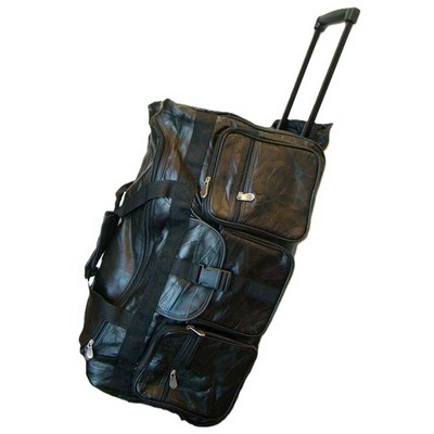 Rolling 25" Black Leather Travel Bag Luggage w/Heavy Duty Wheels & Telescoping Handles