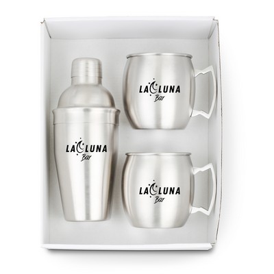 Shaker & Moscow Mule Mug Gift Set (Brushed Stainless)