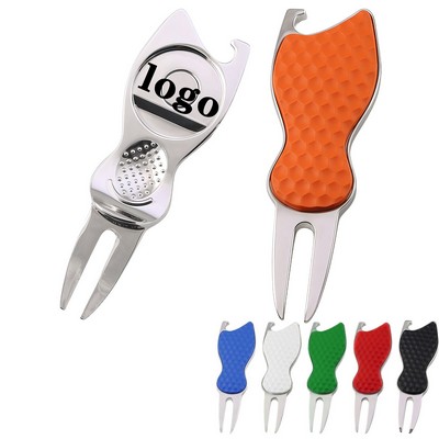Golf Divot Repair Tool With Bottle Opener And Ball Marker
