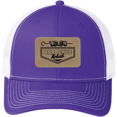 Port Authority C402 6-Panel Snapback Trucker Hat w/Leatherette Adhesive Patches or Embroidery